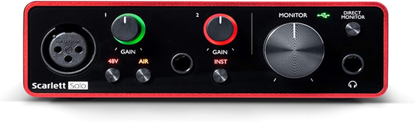 Focusrite Scarlett Solo 3rd Gen USB Audio Interface for Guitarists, Vocalists, Podcasters or Producers to record and playback studio quality sound