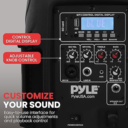 Pyle Powered Bluetooth PA Speaker Kit - Event Ready - Just Plug In and Play Active and Passive 350w Loudspeakers with Wired Microphone, Speaker Stands, Remote - MP3/USB/SD/AUX inputs - PPHP849KT