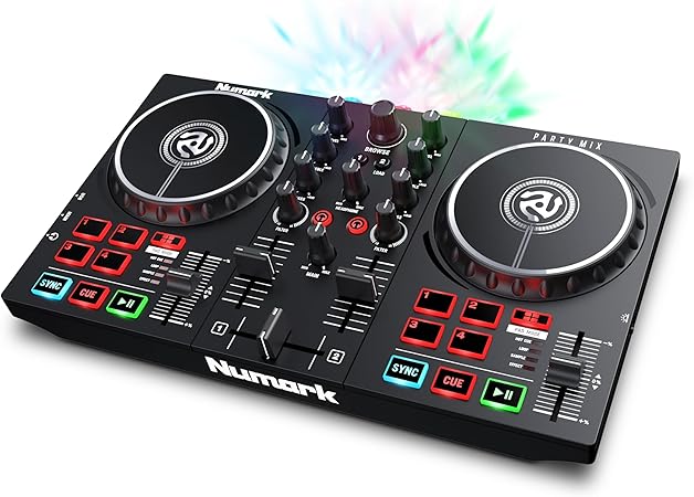 Numark Party Mix DJ Controller with Lights, 2 Decks, Mixer, Audio Interface and (Serato Lite)