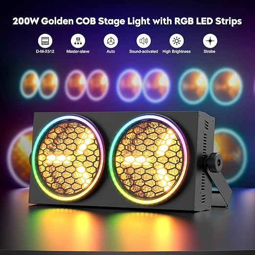 200W Stage Lights 6 COB Spotlights 102 RGB LEDs Ring Strap