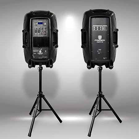 PRORECK Party 12 12-Inch 1000 Watts 2-Way Powered PA Speaker System Combo Set with Bluetooth/USB Drive Read Function/SD Card Reader/FM Radio/Remote Control/Speaker Stand