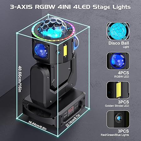 120W Stage Moving Head Light with RGBW Beam & Strobe Effects,3-Axis Rotation DJ Light DMX 512 19/25CH with Sound Activated for Party Club Bar DJ Events Disco Wedding Live Show (2 Pack)