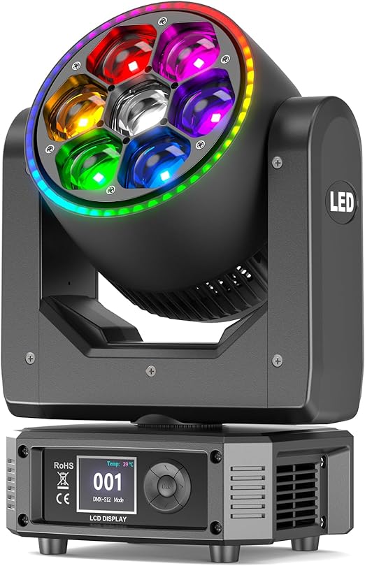 300W Moving Head Stage Light RGBW with 30 Auxiliary LEDs, 16.7 Million Colors, 540° Panoramic Rotation, Sound/DMX/Auto Modes for Stage, Concert, Bar, Club Events