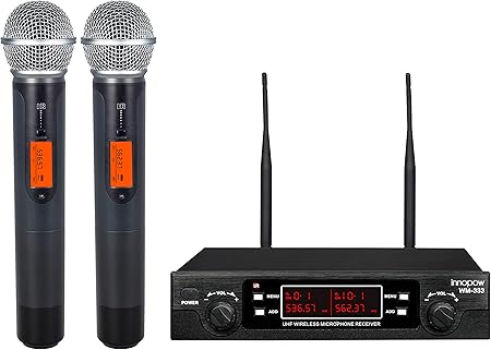 200-Channel Wireless Microphones System, Dual UHF Metal Cordless Mic Set, Auto Scan, Long Range 200-240Ft,16 Hours Use for Karaoke Singing, Church, 2022 Version(WM333)