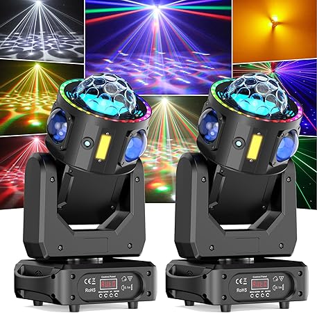 120W Stage Moving Head Light with RGBW Beam & Strobe Effects,3-Axis Rotation DJ Light DMX 512 19/25CH with Sound Activated for Party Club Bar DJ Events Disco Wedding Live Show (2 Pack)