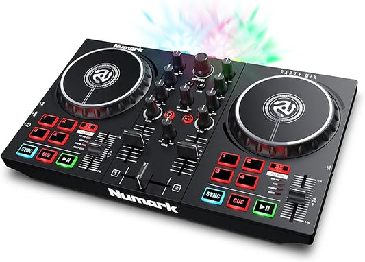 Numark Party Mix DJ Controller with Lights, 2 Decks, Mixer, Audio Interface and (Serato Lite)